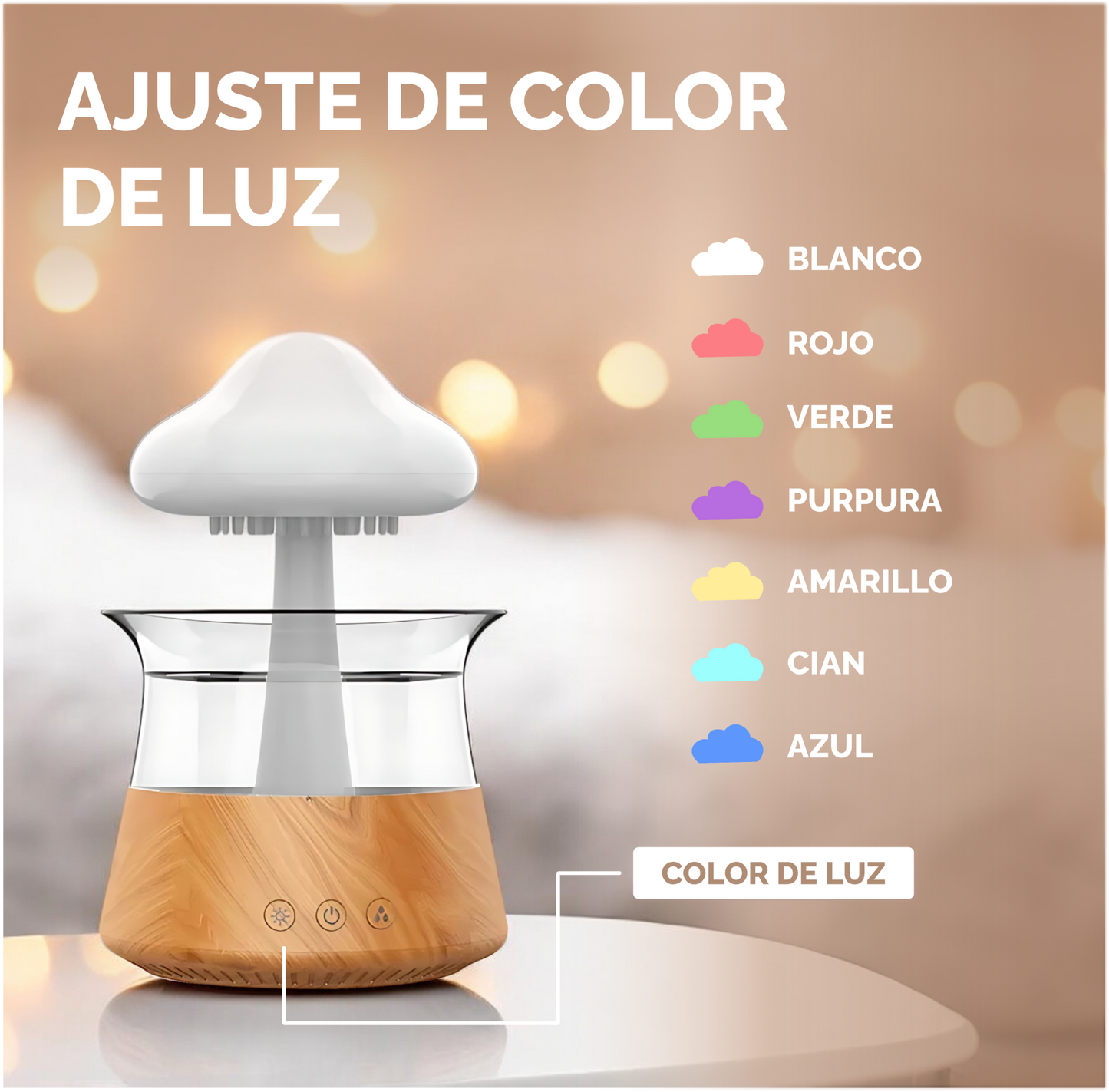 Calm Cloud: Difusor de lluvia con aromaterapia y lampara multicolor
